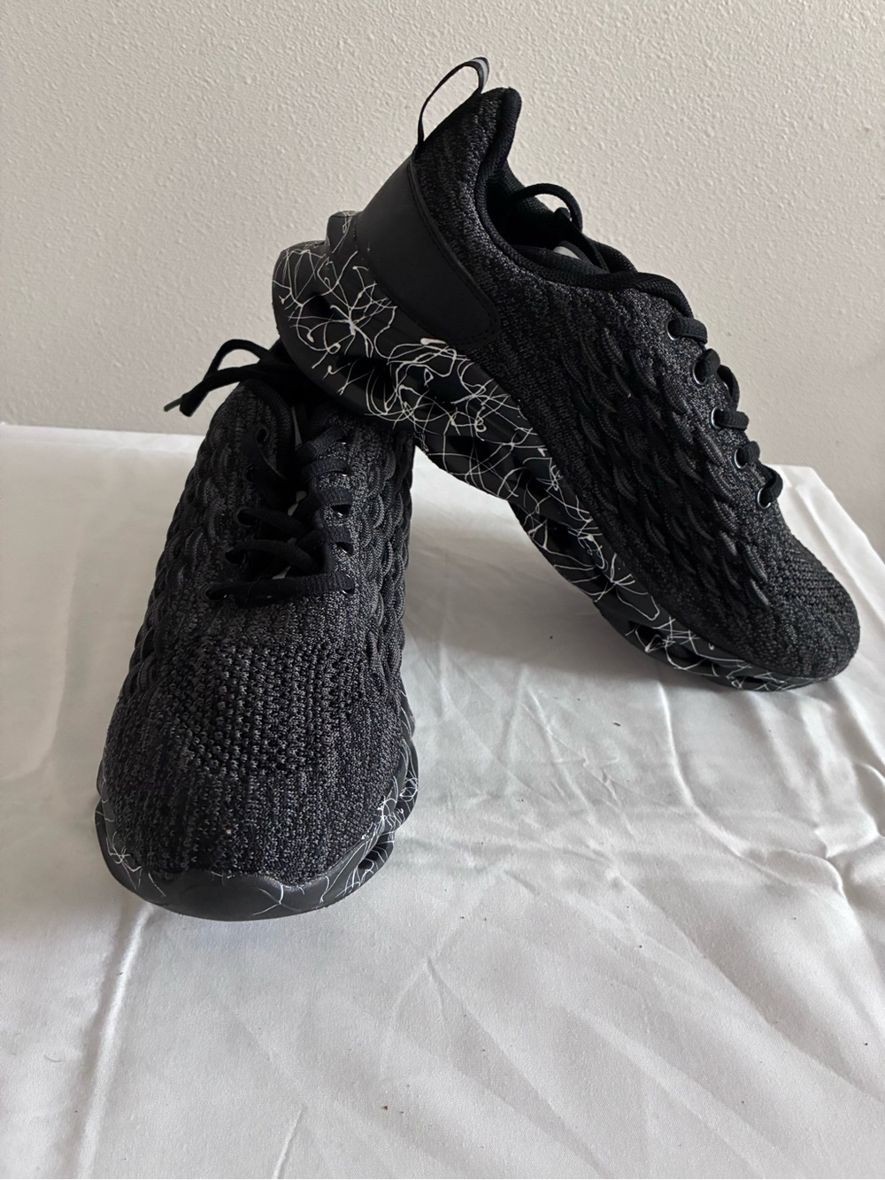 Black Knit Athletic Sneakers with Graphic Sole